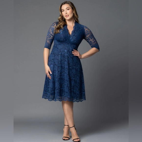 white christmas dresses Kiyonna Women's Mademoiselle Lace Cocktail Dress with Sleeves, Xs